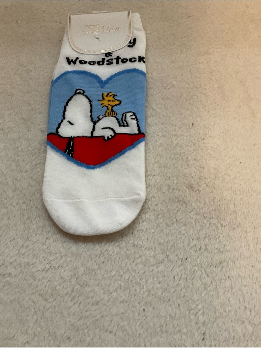 Peanuts Snoopy & Woodstock Heart No-Show Socks - White/Blue/Red